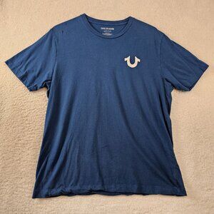 True Religion T Shirt Men's XL Navy Blue Short Sleeve Buddha Damaged Project Tee